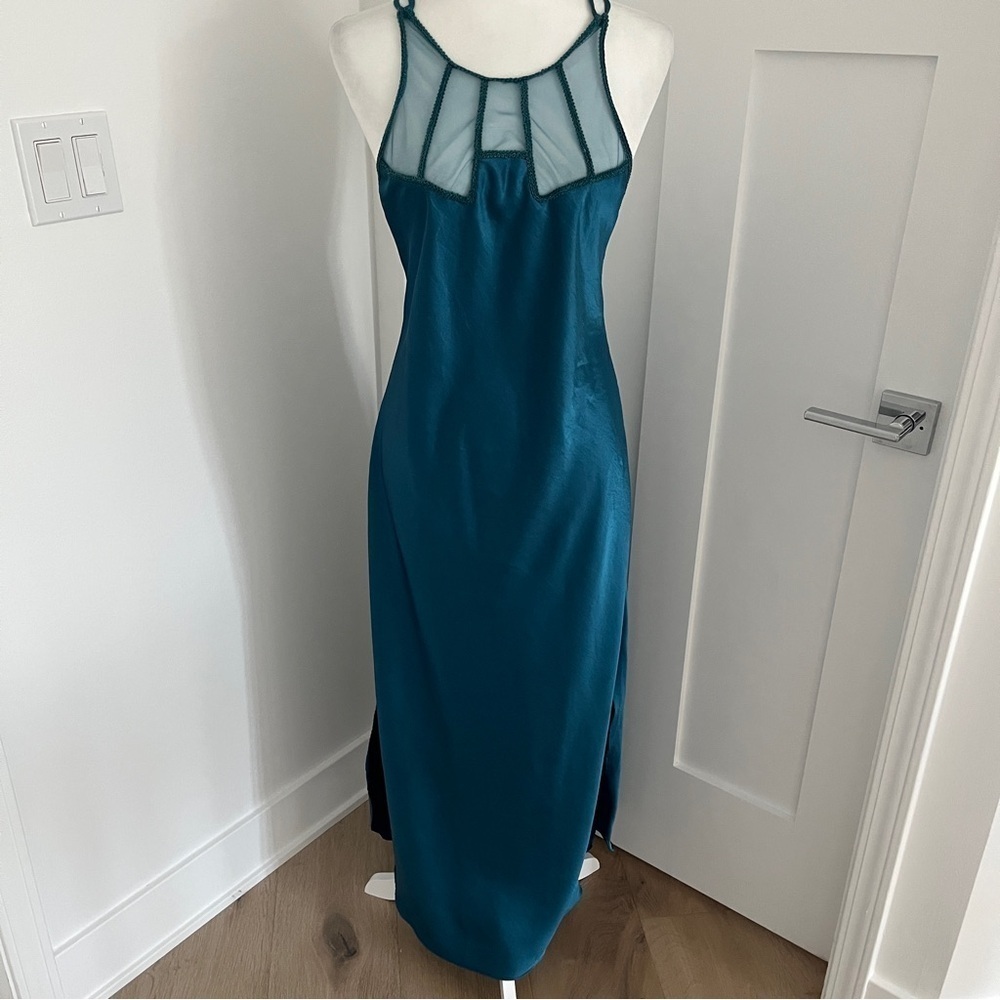 Victoria's Secret Teal Satin Lingerie Vintage Slip Maxi Nightgown 90s Sz M *T3